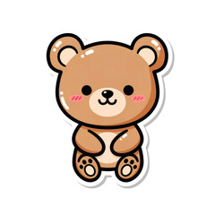 Obraz premium Adorable cartoon brown teddy bear with cute blushing cheeks and happy smiling face sticker