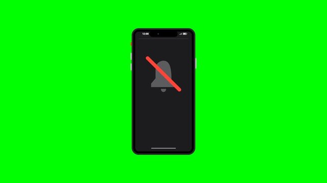 Smartphone notification bell animations demonstrating sound modes and silent settings with a vibrant green screen background for easy keying