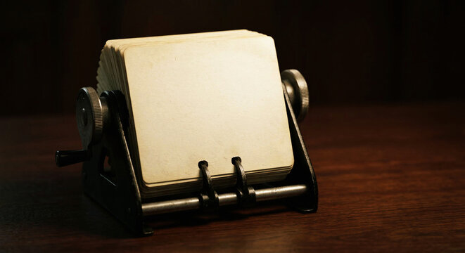 Blank Vintage Rotary Desk Card File With Empty Paper Cards