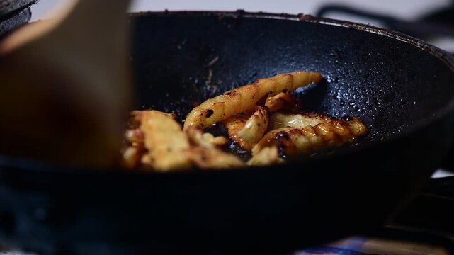frying grease French fries, close up, home cooking, selective focus video