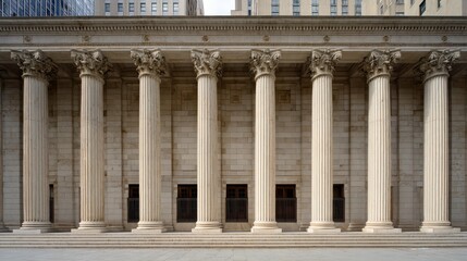 Obraz premium Historic neoclassical architecture: grand entrance and stone masonry with fluted columns