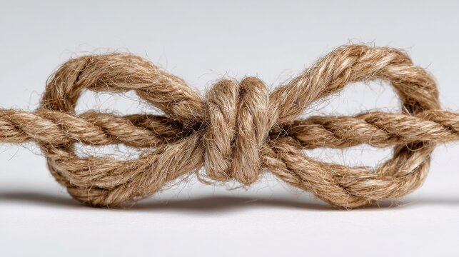 Macro shot of a brown jute bow for packaging and gift decor