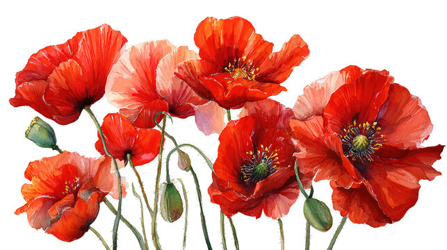 Red poppies (common poppy, corn poppy, corn rose, field poppy, Flanders poppy, red weed, coquelicot).