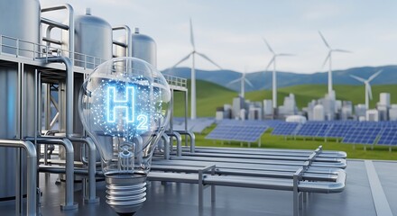 Fototapeta premium Sustainable Hydrogen Production Facility with Wind Turbines.