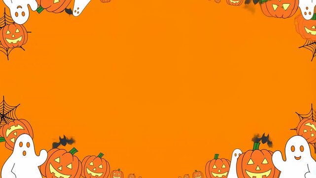 Festive Halloween-themed background featuring pumpkins and ghosts. Perfect for seasonal celebrations and spooky events
