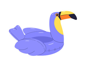 Fototapeta premium Cute purple inflatable toucan pool float vector illustration in flat style for summer beach party. Bright children's swimming ring for swimming at sea.