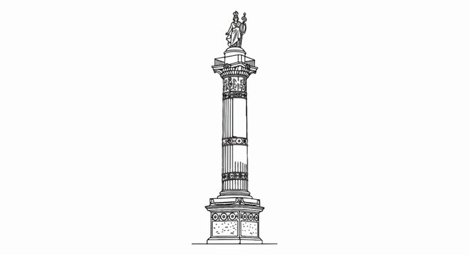 Ornate column with statue on top, detailed drawing of ancient monument