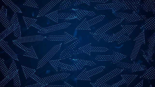 Dynamic blue arrow patterns on a dark background. Visual representation of direction, movement, and digital navigation concepts