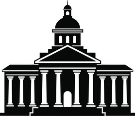 Fototapeta premium Historic capitol building with dome and columns, black silhouette icon isolated on transparent background