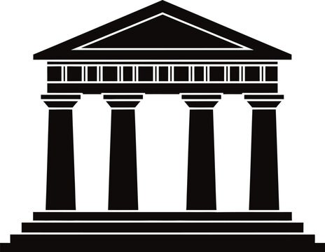 Ancient greek temple silhouette with four doric columns and triangular pediment