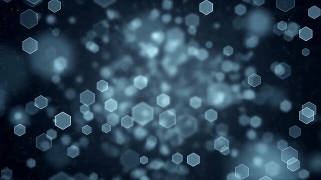 Abstract hexagonal bokeh background with soft blue tones. Ideal for creating a calming atmosphere in digital projects and presentations