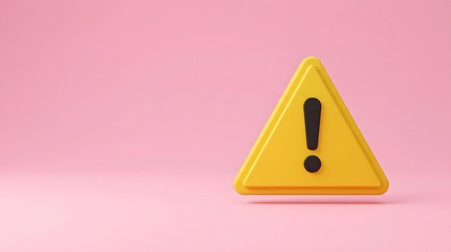 3D Yellow Warning Exclamation Sign on Pink Background