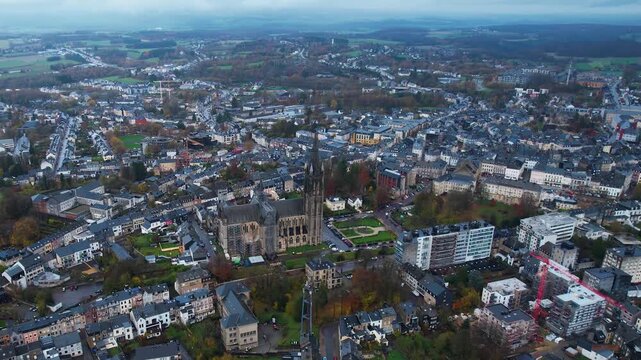 An panoramic aerial view of the old town city Arlon in Belgium on a cloudy afternoon in autumn.. 