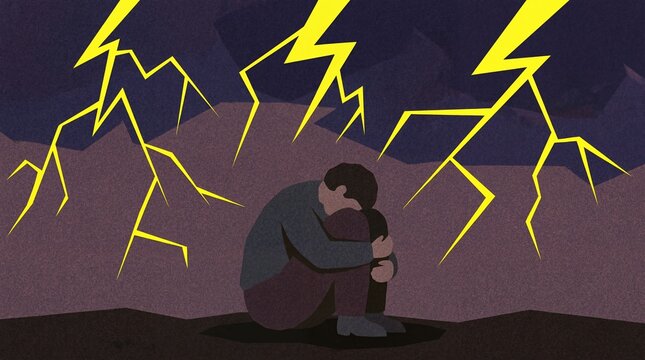 Abstract Grainy Art Representing Astraphobia and Intense Fear of Thunder and Lightning