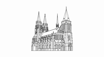 Fototapeta premium Detailed line drawing of a grand Gothic cathedral with multiple spires