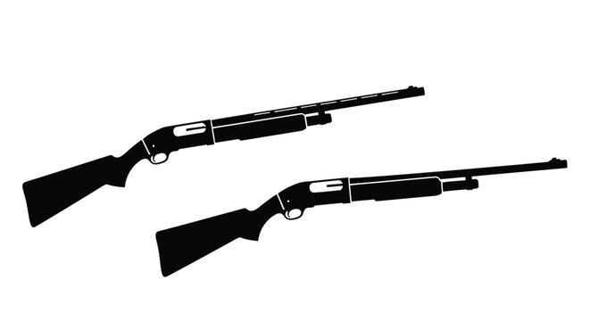 Two black silhouettes of semi automatic shotguns displayed against a white background