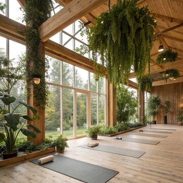 Nature Inspired Biophilic Gym Design Gym featuring natural mater