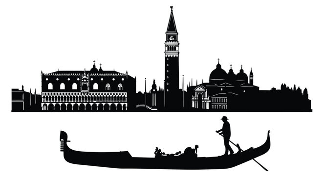 Venice skyline illustration featuring st mark s square and a gondola ride