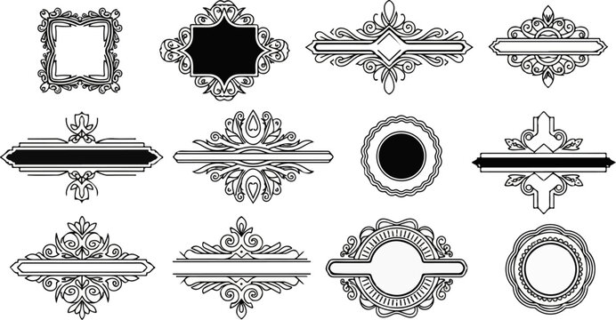 Ornate decorative borders and frames with intricate scrollwork and geometric shapes