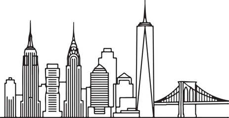 Obraz premium New York City skyline with skyscrapers and bridge illustration urban cityscape