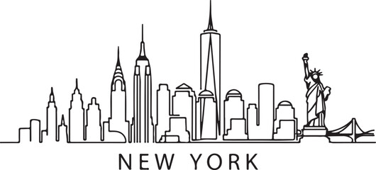 Obraz premium New York City skyline with Statue of Liberty illustration cityscape urban landscape