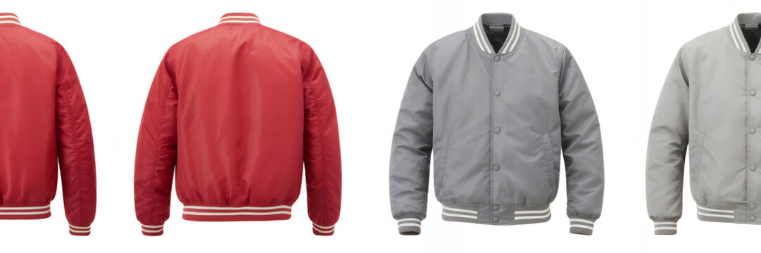 Red and gray jackets on white background