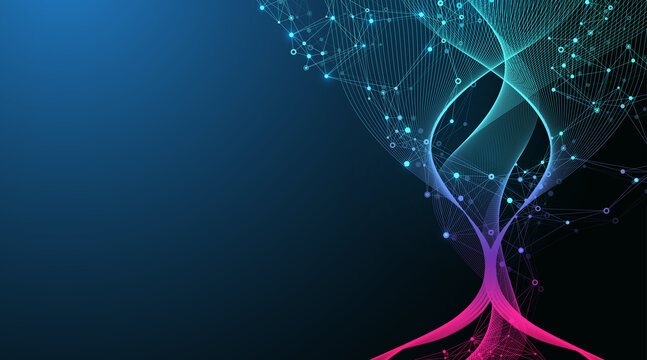 Colorful molecules background. DNA helix, DNA strand, DNA Test. Molecule or atom, neurons. Abstract structure for science or medical background, banner. Scientific illustration.