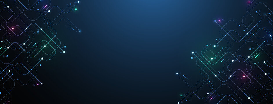 Digital tech motherboard texture design. Creative idea banner concept for internet technology. Software coding. Engineering concept for poster, cover, banner, header, web, presentation template