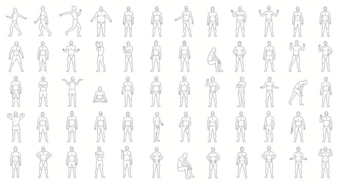 Diverse Human Poses Collection: Silhouette Figures Vector Illustration