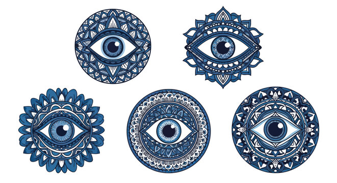 Evil Eye Talisman Symbols - Blue Mandalas with Eyes