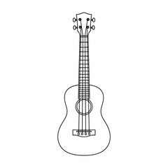 Naklejka premium Simple line drawing of ukulele musical instrument with four strings and tuning pegs on white background