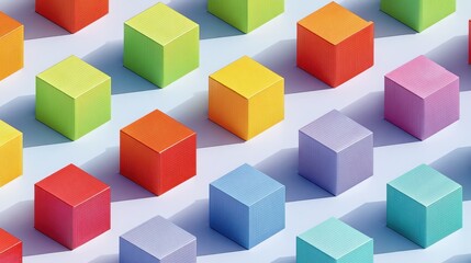 Fototapeta premium Colorful isometric cubes arranged in a grid with soft shadows for a modern geometric design
