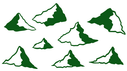 Obraz premium Green and White Mountain Range Vector Illustration, Isolated Peaks, Cartoon Style, Simple Design, Nature Landscape, Transparent Background