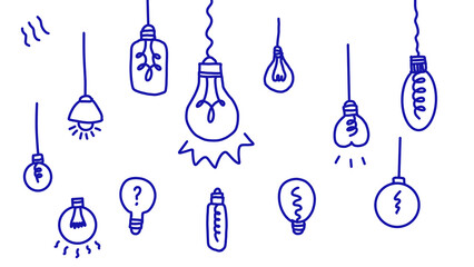 Doodle Style Hand Drawn Light Bulbs Collection Vector Illustration in Blue Color on White Background - Transparent PNG © Athifa
