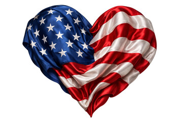 Obraz premium Waving American Flag Shaped Like a Heart Isolated On Transparent Background