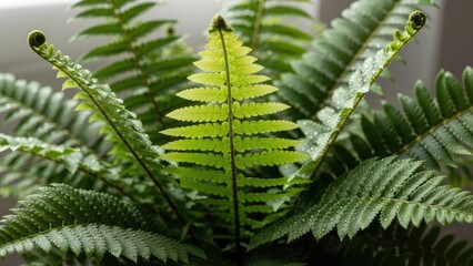 Fototapeta premium Close-up of lush fern fronds, showcasing vibrant green hues and delicate details