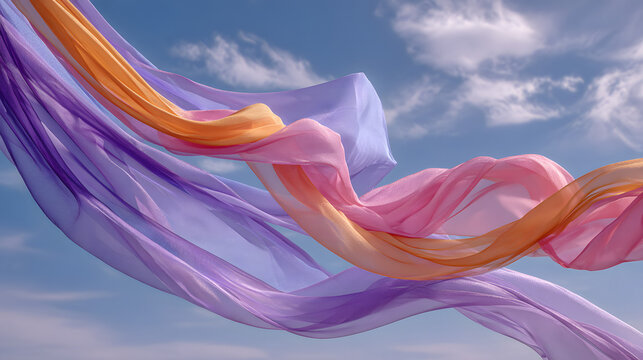 Colorful fabric flowing in sky