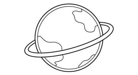 Simple line drawing of a planet with rings resembling saturn or a similar celestial body © Ziaul_Studio