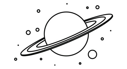 Simple line drawing of saturn with rings and scattered stars on a white background © Ziaul_Studio
