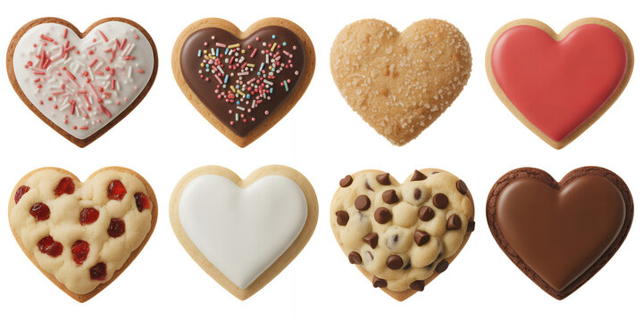 Assorted heart shaped cookies with different toppings