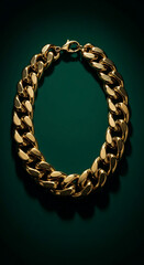 Obraz premium Golden chain necklace against a dark green backdrop