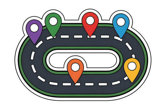 Road map with colorful location pins for travel or delivery