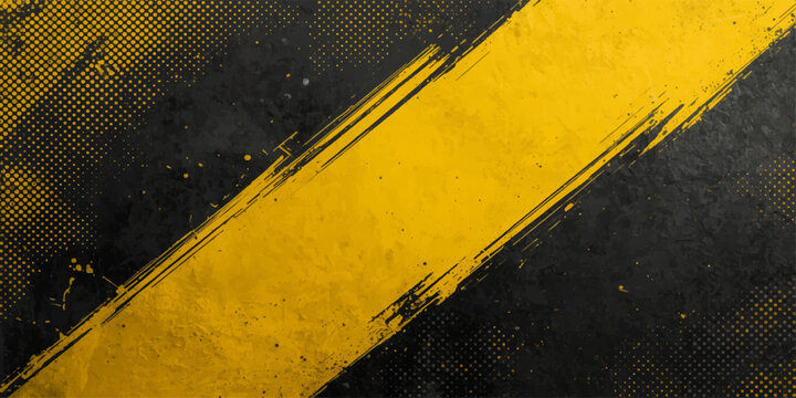 Vintage dirty yellow hazard stripes on a grunge black metal wall create a weathered construction warning sign pattern backdrop