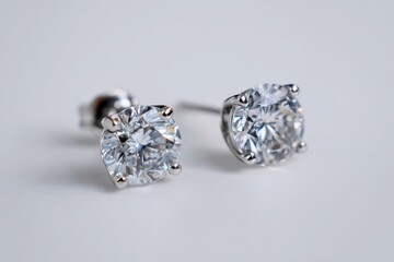 Close-up of brilliant diamond studs with prong settings for timeless elegance