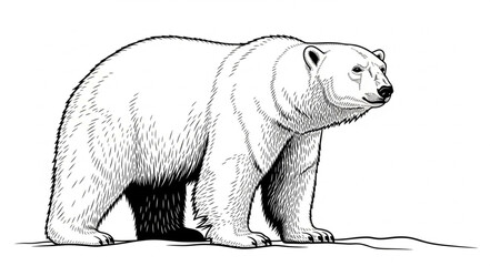 Fototapeta premium Detailed illustration of a majestic polar bear standing alert.