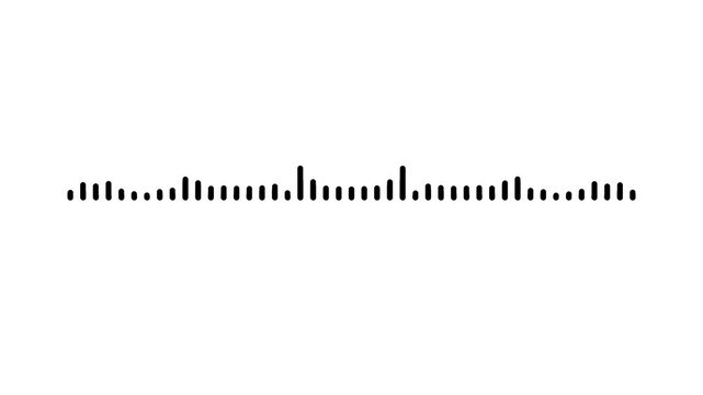 Minimal black audio spectrum motion graphic on white, 4k seamless loop sound wave, minimalist music visualizer for content creators, radio broadcast and audio tracking display animation.