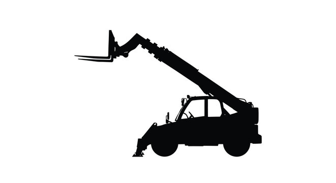 A stark silhouette depicts a telescopic handler a versatile construction vehicle poised for lifting and material handling tasks