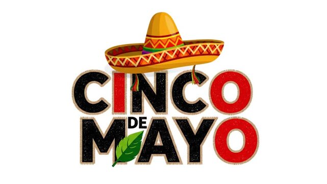 Cinco de Mayo fiesta celebration motion graphics with sombrero and leaf elements