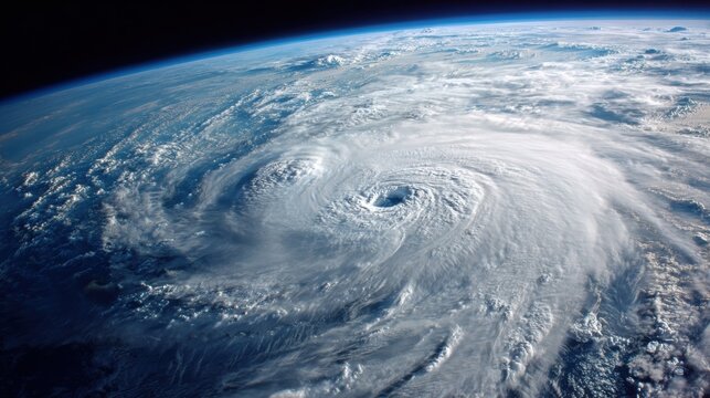 Satellite view of a powerful hurricane swirling over Earth's atmosphere
