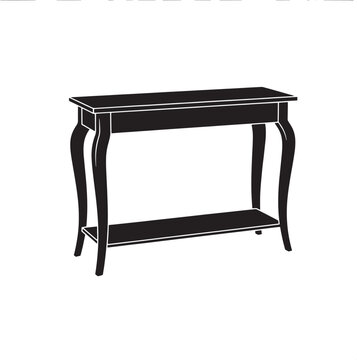 Black twotier console table with white outline on white background